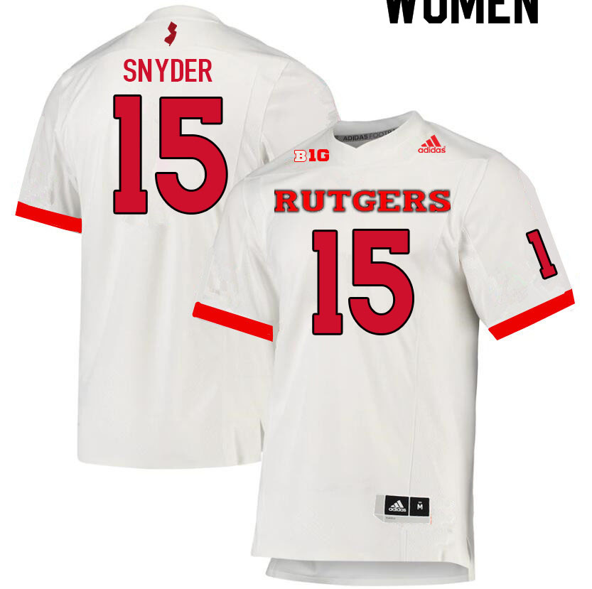 Women #15 Cole Snyder Rutgers Scarlet Knights College Football Jerseys Sale-White - Click Image to Close